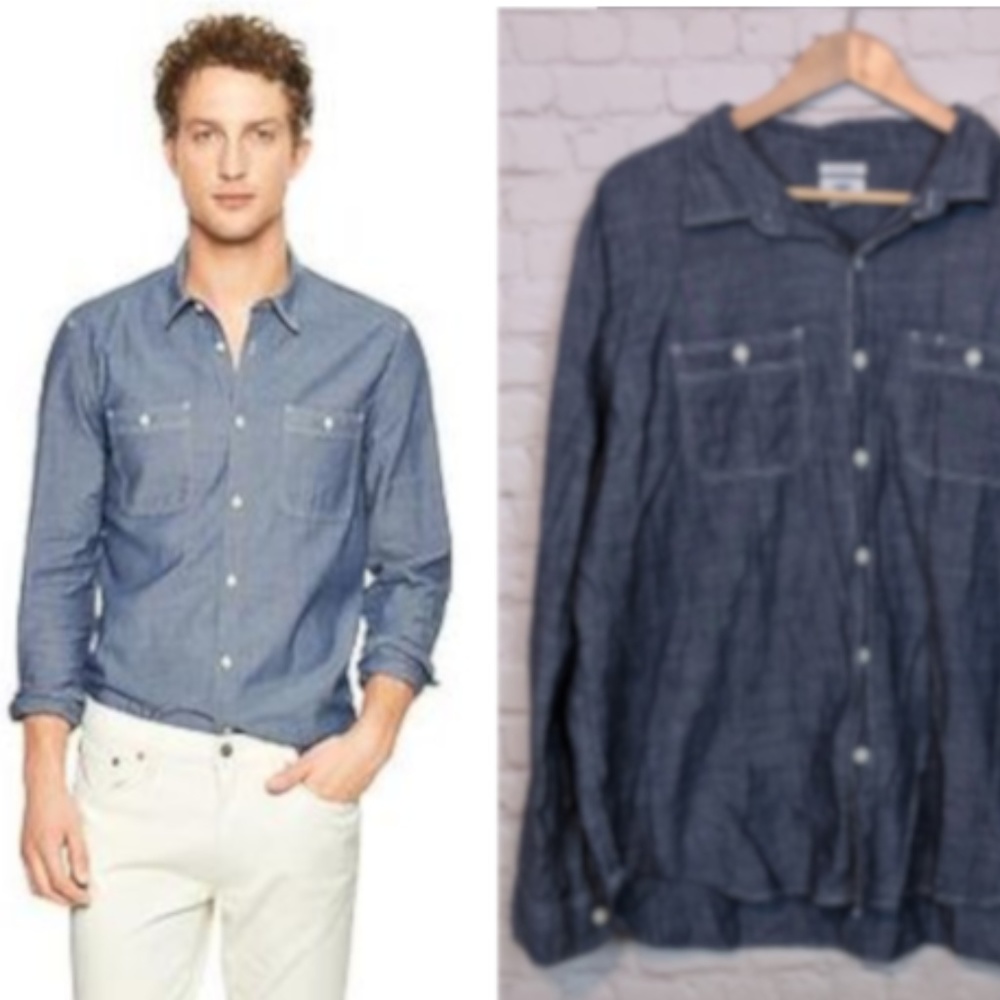 Old Navy Dark Wash Chambray Button Down Top